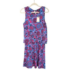 Hatley Dress Womens XS Mandala Flowers Blue Pink Wrinkle Resistant New